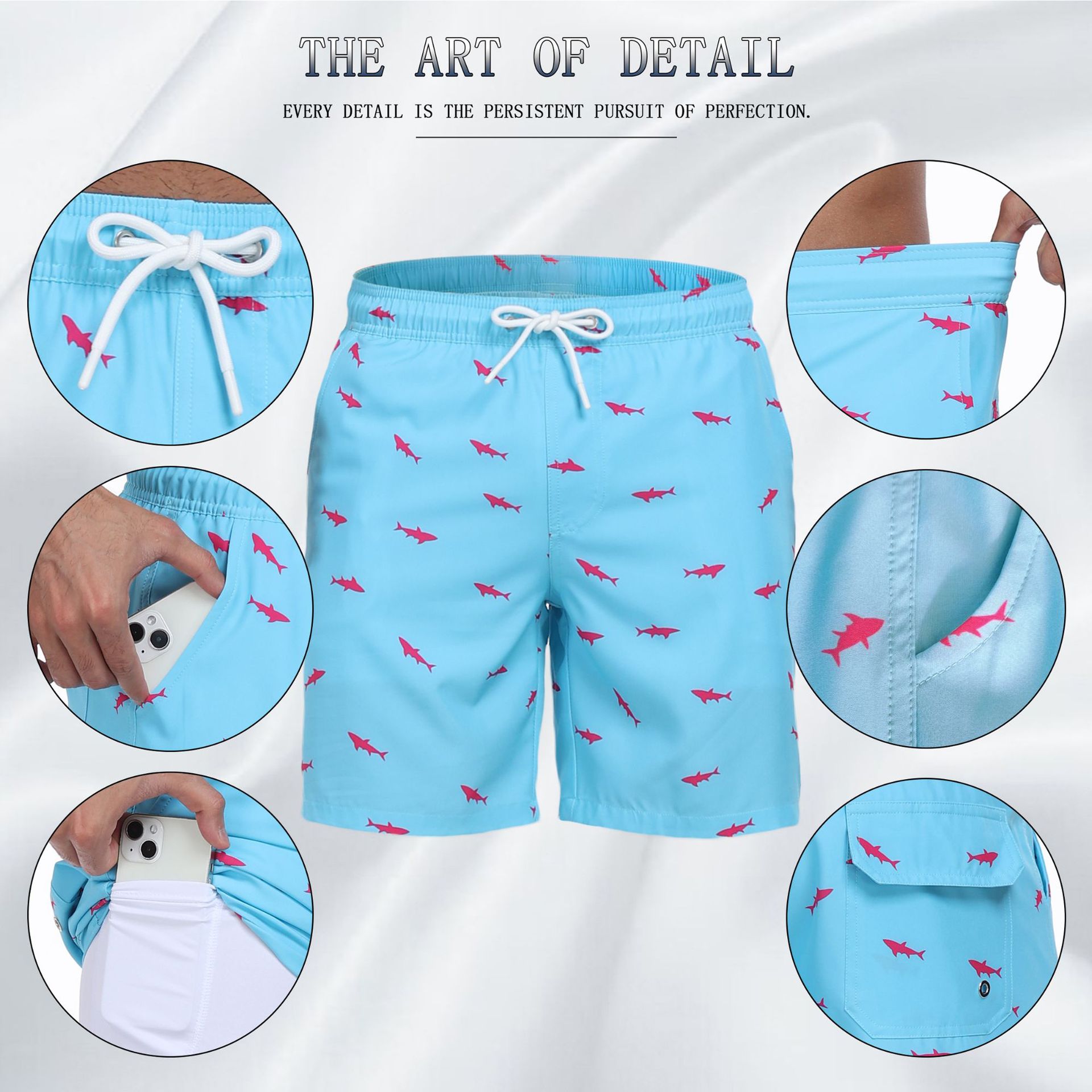 Mens Shark Pattern 2 in 1 Boar – Long Leg Trunk Men recenzja i cena