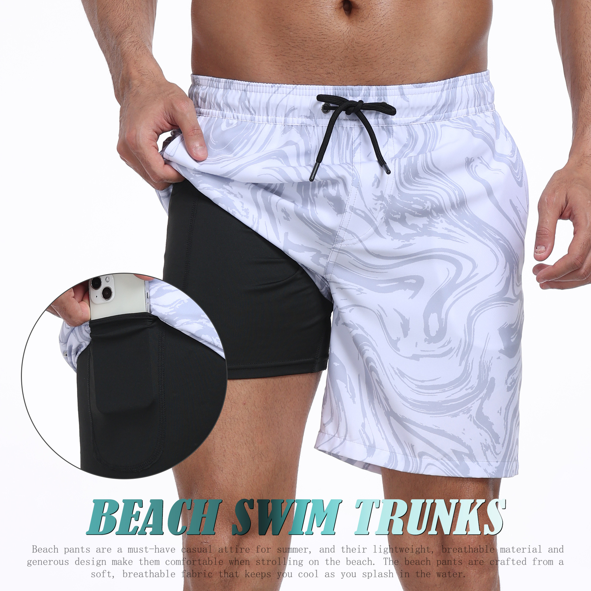 Mens Shark Pattern 2 in 1 Boar – Long Leg Trunk Men recenzja i cena