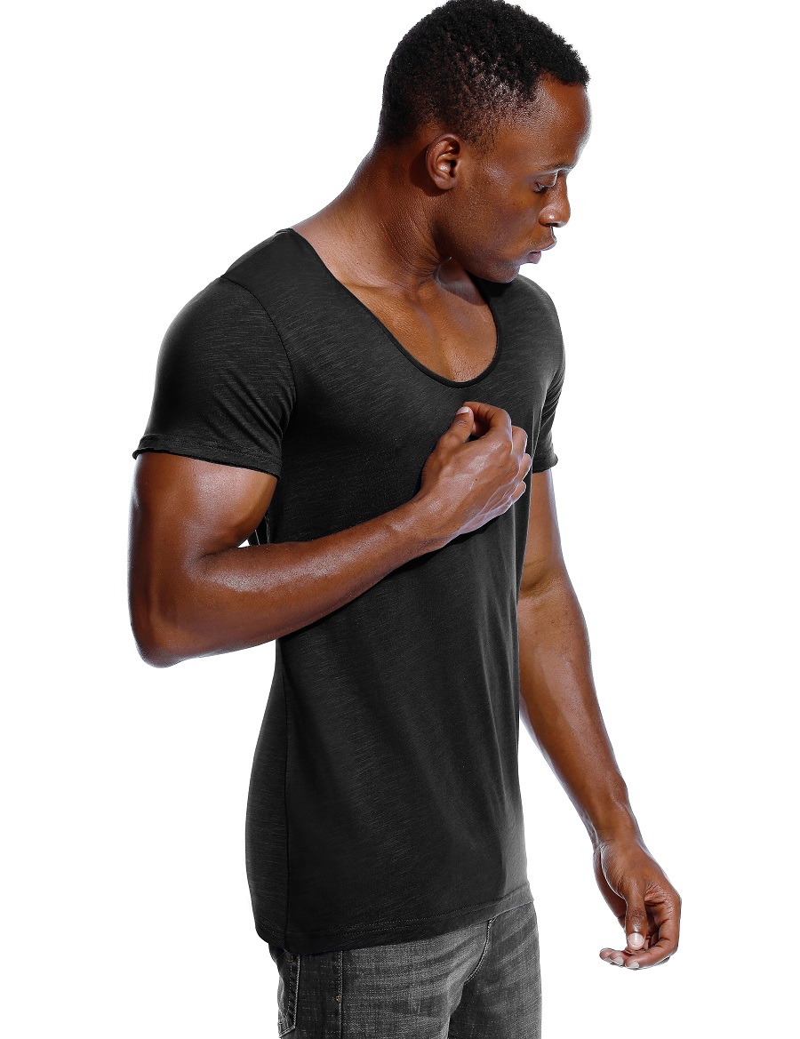 Scoop Neck T Shirt for Men Low – Undershirt Crew Neck recenzja i cena