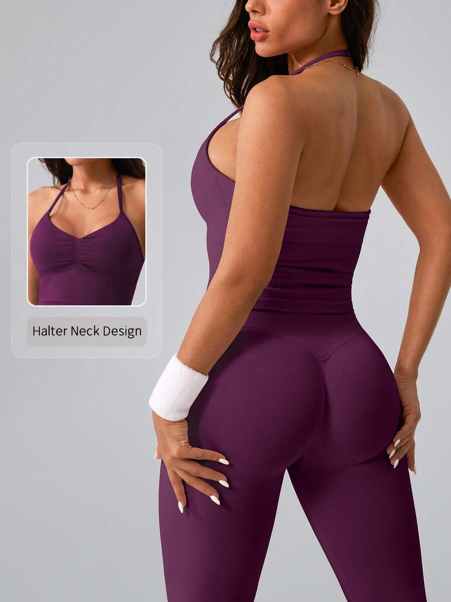Womens Halter Neck Yoga Set Ri – Tank Top Ribbed recenzja i cena
