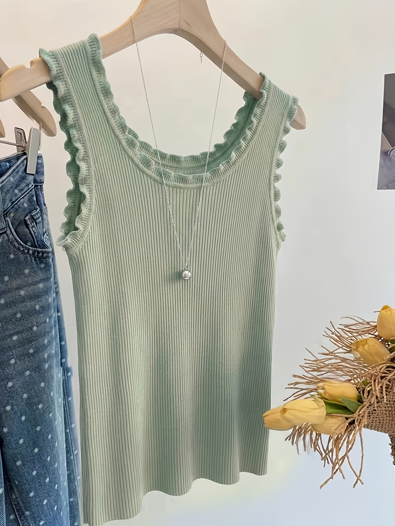 Women's Sleeveless Lace Trim R – Tank Top Ribbed recenzja i cena